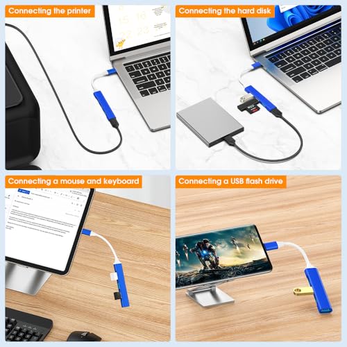 Mac USB C Adapter - Type C USB Adapter Hub with 4 Ports: 1 USB 3.0 + 3 USB 2.0, Ultra-Slim Aluminum Design, 5Gbps Transfer, Adapter for Mac USB C, Type C USB Hub (Royal Blue)