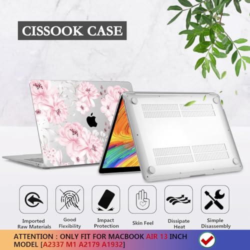 CISSOOK Compatible with MacBook Air 13 inch Case M1 Chip 2021 2020-2018 | A2337 A2179 A1932 Model with Touch ID, Plastic Hard Shell Case & Keyboard Cover & Screen Protector, Cute Pink Flower - color: Cute Pink Flower