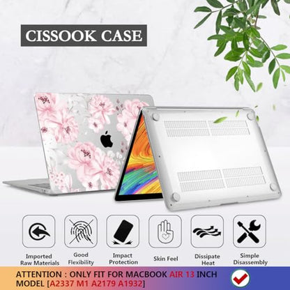 CISSOOK Compatible with MacBook Air 13 inch Case M1 Chip 2021 2020-2018 | A2337 A2179 A1932 Model with Touch ID, Plastic Hard Shell Case & Keyboard Cover & Screen Protector, Cute Pink Flower - color: Cute Pink Flower