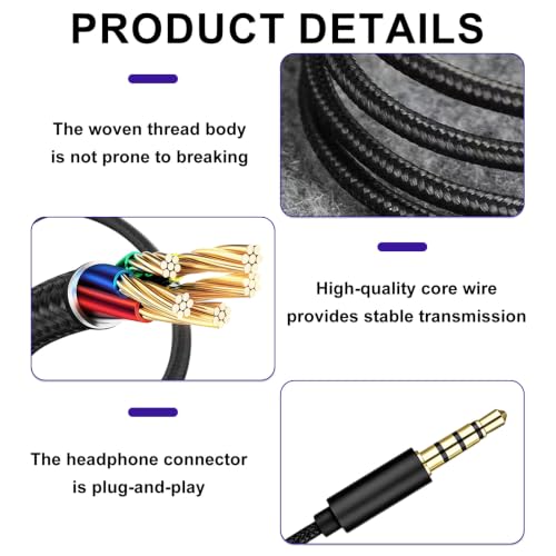 3.5mm Headphone Splitter, 2Pcs Headphone Splitter Audio & Mic Support, Aux Splitter 1 in 2 Out Stereo Y Cable Compatible with Phone, Tablet, Laptop, PC, Switch, MP3