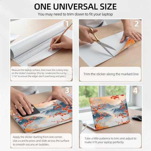 Japanese Zen Landscape Cherry Blossoms Universal Laptop Skin Sticker 3PCS,Protective Decal Trim-to-Fit 11.6" 13.3" 14" 15.6" Laptop Vinyl Cover,Removable Anti-Scratch Computer Decal Protector - color: Japanese Zen Landscape Cherry Blossoms