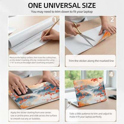 Japanese Zen Landscape Cherry Blossoms Universal Laptop Skin Sticker 3PCS,Protective Decal Trim-to-Fit 11.6" 13.3" 14" 15.6" Laptop Vinyl Cover,Removable Anti-Scratch Computer Decal Protector - color: Japanese Zen Landscape Cherry Blossoms
