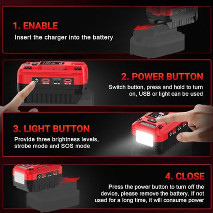 140W Fast Bidirectional Charger Compatible with Craftsman 20V Battery | Dual USB-C 140W Output, Single USB-A 18W Output, Maximum Output of 280W, 700LM LED Work Light & LED Display (No Battery) - color: crimson