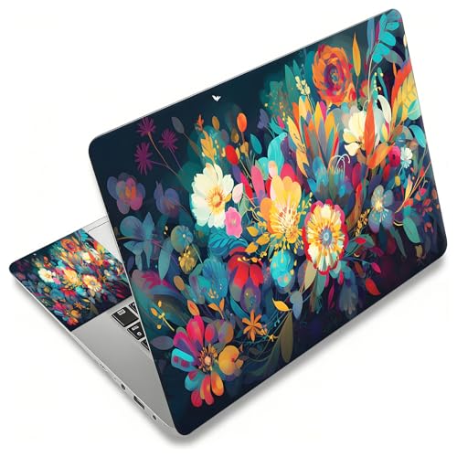 Laptop Skin Sticker Decal, Universal Reusable Vinyl Laptop Cover for 12" 13" 13.3" 14" 15" 15.4" 15.6" Notebook PC, Reusable Waterproof Scratch-Resistant with 2 Wrist Pads,Flowers Watercolour - color: Flowers Watercolour