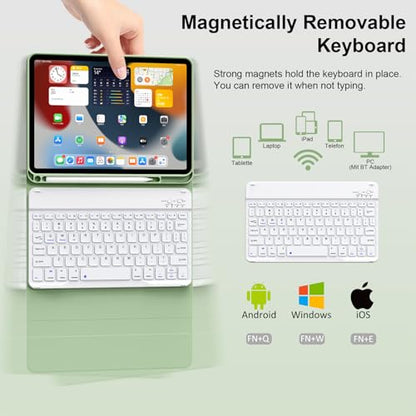 Keyboard Case for iPad (A16) 11th Gen 11 Inch 2025, iPad 10th Generation 10.9 inch 2022 with Pencil Holder, Wireless Keyboard and Slim Lightweight Soft Cover Auto Wake/Sleep, Matcha Green - color: Matcha Green