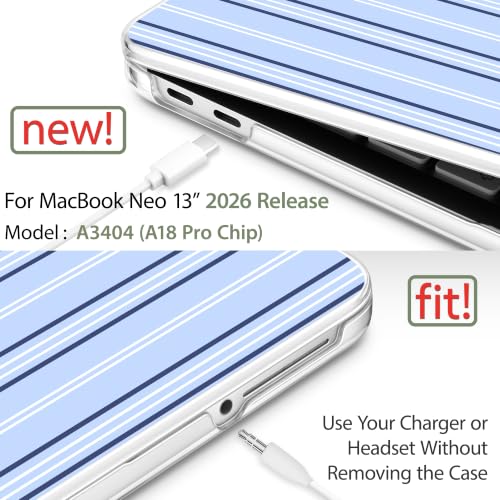May Chen Compatible with MacBook Neo 13 inch Case 2026 Model A3404, Plastic Hard Shell,Keyboard Cover,Screen Protector,Dust Plug, for MacBook Neo 13" with A18 Pro Chip, Blue Striped - color: Blue Striped