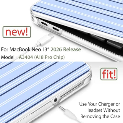 May Chen Compatible with MacBook Neo 13 inch Case 2026 Model A3404, Plastic Hard Shell,Keyboard Cover,Screen Protector,Dust Plug, for MacBook Neo 13" with A18 Pro Chip, Blue Striped - color: Blue Striped