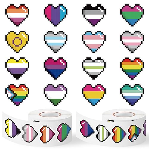 LGBTQ+ Pride Month Sticker - 1000 Pcs LGBTQ Pride Month Heart-Shaped Waterproof Vinyl Reusable Laptop Stickers Coloring Book Scrapbook Water Bottle Page Activity Pad Party Favors Skateboard - style: Rainbow Pixel Heart-Shaped
