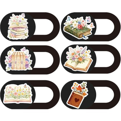 6Pcs 6 Styles Laptop Camera Cover Slide Flowers Books Design 0.03 Inch Ultra Thin Webcam Privacy Cover for Mini PC Phone Desktop Tablets Plastic Durable Privacy Protectors for Home Use - color: Book