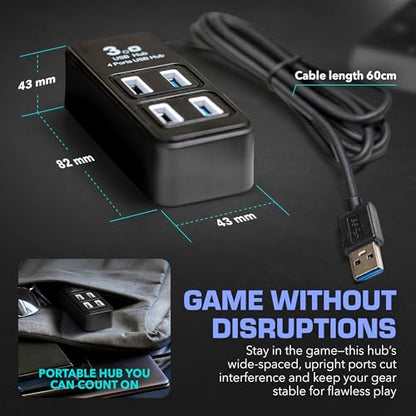 Rebuff Reality 4-Port USB 3.0 Hub for Wireless VR Dongles and Gaming | Reduces Wireless Interference for VR Dongles and Provides a Stable Connection for Mouse, Keyboard, Headset, PC, Mac - size: 4-PORT