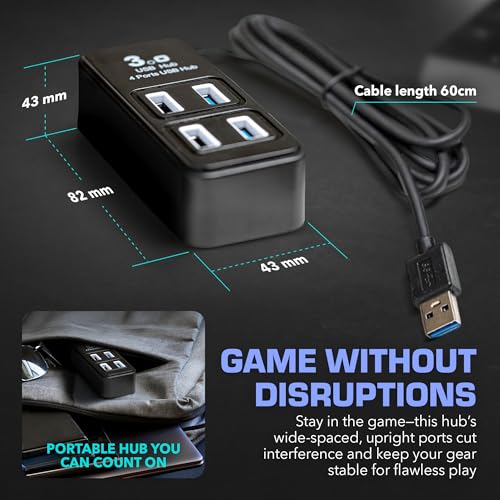 Rebuff Reality 4-Port USB 3.0 Hub for Wireless VR Dongles and Gaming | Reduces Wireless Interference for VR Dongles and Provides a Stable Connection for Mouse, Keyboard, Headset, PC, Mac - size: 4-PORT