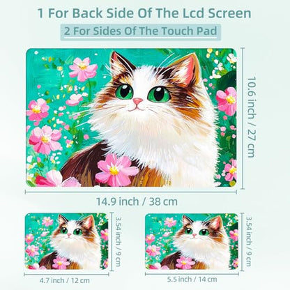 Universal Laptop Skin Decal, 3-Piece Vinyl Protector for 12 13 14 15.6" Notebook, Waterproof Anti-Scratch, Easy Trim & Bubble-Free Finish, Cat with Green Eyes - color: Cat with Green Eyes
