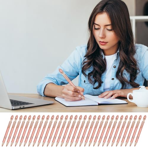 Zonon 38 Pieces Rubberized Ballpoint Pen with Stylus Tip Stylish Metal Pen Capacitive Styli with Soft Rubberized Grip, Black Ink for Most Devices(Rose Gold) - color: Rose Gold