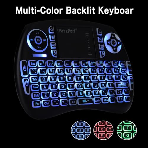 iPazzPort Mini Bluetooth & 2.4GHz Wireless Keyboard with Touchpad Mouse, 3-Color Backlit Portable, Rechargeable, for Smart TV/Fire TV/Android TV Box/PC/Mac/Raspberry Pi