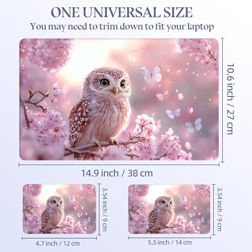 Universal Laptop Skin Sticker Decal,15.6 Inch Laptop Vinyl Cover for 13" 14" 15.6" Laptop,Scratch-Resistant Waterproof Protector Wrap,Reusable with Wrist Pads,Cherry Blossom Owl - color: Cherry Blossom Owl