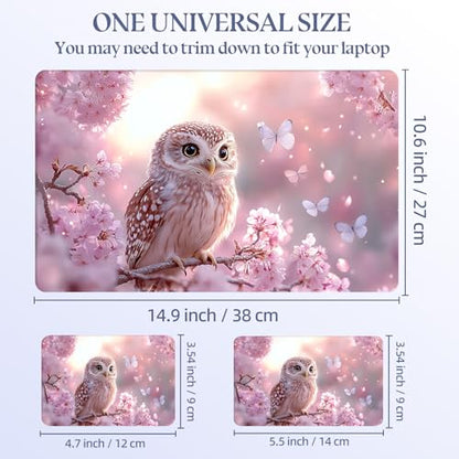 Universal Laptop Skin Sticker Decal,15.6 Inch Laptop Vinyl Cover for 13" 14" 15.6" Laptop,Scratch-Resistant Waterproof Protector Wrap,Reusable with Wrist Pads,Cherry Blossom Owl - color: Cherry Blossom Owl