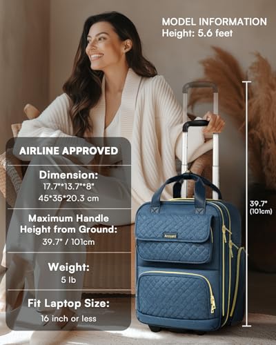 Arcoyard Underseat Carry On Luggage with Wheels, Airline Approved Personal Item Luggage, 16-Inch Multi-functional Underseat Luggage, Lightweight Overnight Suitcase for Women, Bussiness, Travel, Blue - color: Blue