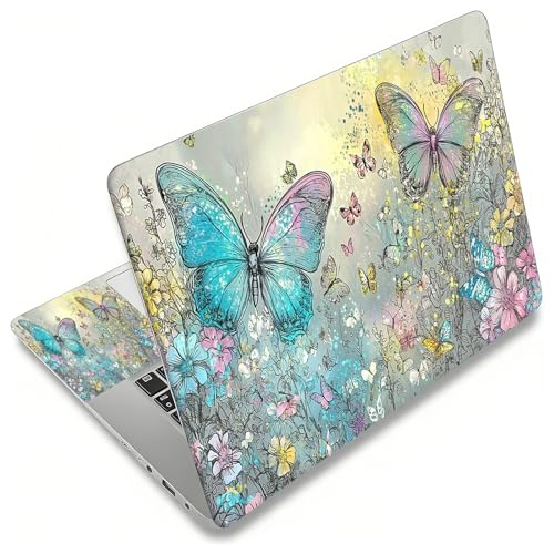 Laptop Skin Sticker Decal, Universal Reusable Vinyl Laptop Cover for 12" 13" 13.3" 14" 15" 15.4" 15.6" Notebook PC, Waterproof Scratch-Resistant with 2 Wrist Pads, Easy to Apply & Remove,Butterfly - color: Butterfly