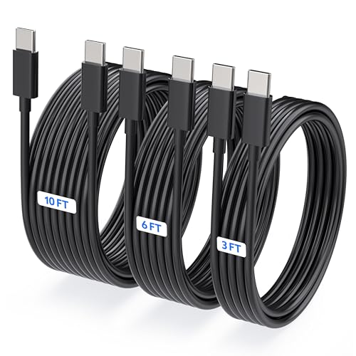 3-Pack USB C to USB C Fast Charging Cable (100W 10ft/5A, 60W 3ft/6ft), for Samsung Charger Cord, Type C to C Charging Cord Compatible with Samsung Galaxy S26, S25, S24, S23, S22, iPhone 17/16/15 - color: Black 3ft-6ft-10ft/5A