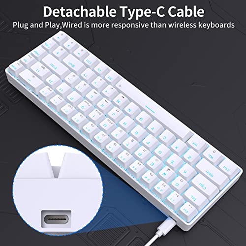 DIERYA T68SE 60% Gaming Mechanical Keyboard,Ultra Compact Mini 68 Key with Blue Switches Wired Keyboard,Anti-Ghosting Keys, for Windows Laptops and PC Gamers,White - color: White/Blue Switch, size: Wired