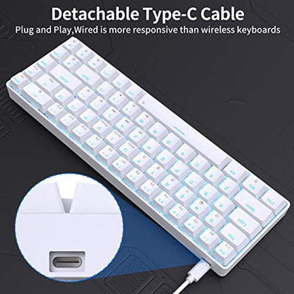 DIERYA T68SE 60% Gaming Mechanical Keyboard,Ultra Compact Mini 68 Key with Blue Switches Wired Keyboard,Anti-Ghosting Keys, for Windows Laptops and PC Gamers,White - color: White/Blue Switch, size: Wired