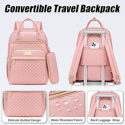 Tealari Laptop Backpack for Women,15.6 Inch Laptop Backpack for Work,Water Resistant Travel Backpack,College Bookbag with Wallet (Pink-1) - color: Pink-1