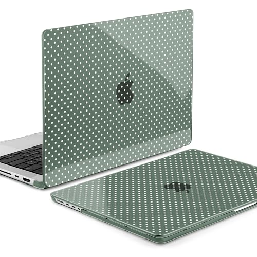 MEEgoodo Case for MacBook Pro 16 inch 2026 2024 2023 2021,Laptop Shell Compatible with M5 M4 M3 M2 M1 Pro/Max Chip,Fit Model A3429/A3428/A3403/A3186/A2991/A2780/A2485,White Polka Dots & Midnight Green - color: White Polka Dots & Midnight Green