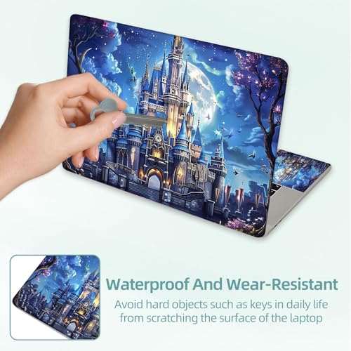 Universal Laptop Skin Decal, 3-Piece Vinyl Protector for 12 13 14 15.6" Notebook, Waterproof Anti-Scratch, Easy Trim & Bubble-Free Finish, Castle in Moonlight Surrounded - color: Castle in Moonlight Surrounded