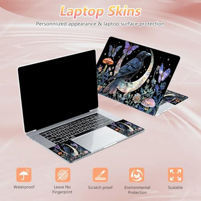 Laptop Skin Sticker Decal 12" 13" 13.3" 14" 15" 15.6",Waterproof Scratch Resistant Vinyl,Reusable Easy to Apply,for MacBook HP Dell Notebooks Netbooks Laptop,2 Wrist Pads,Crow Moon Flower - color: Crow Moon Flower