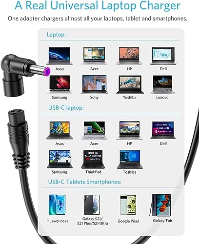 Belker 65W 45W USB C Universal Laptop Charger with 15 Tips | for HP Asus Lenovo Dell Acer Toshiba Samsung IBM Laptop Power Supply Cord - size: 65w w/ USB C tip