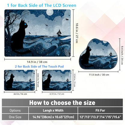 Laptop Skin Sticker Decal 15-15.6 Inch with Cute Mouse Pad, Universal Reusable Vinyl Sticker for 12.1 13 13.3 14 15.4 Inch Netbook and Notebook PC, Black Cat Ocean - color: Black Cat Ocean