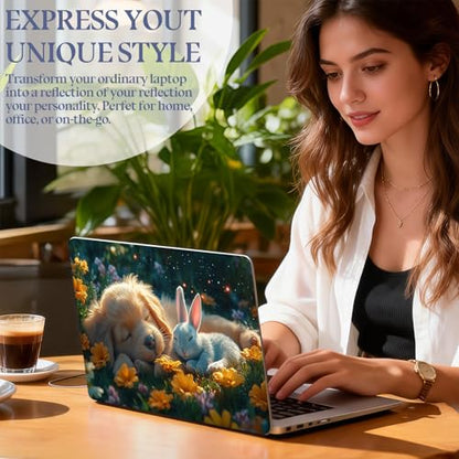 Universal Laptop Skin Sticker Decal,15.6 Inch Laptop Vinyl Cover for 13" 14" 15.6" Laptop,Scratch-Resistant Waterproof Protector Wrap,Reusable with Wrist Pads,Puppy Bunny Flower Nap - color: Puppy Bunny Flower Nap