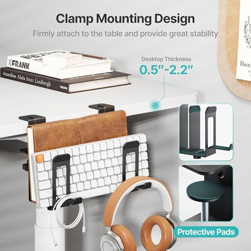 Laptop Stand Vertical, 2-Slot Under Desk Laptop Holder, Black | Desk Side Storage with Headphone Holder, Laptop Organizer for Office Gaming - color: Black
