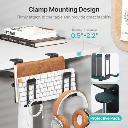 Laptop Stand Vertical, 2-Slot Under Desk Laptop Holder, Black | Desk Side Storage with Headphone Holder, Laptop Organizer for Office Gaming - color: Black
