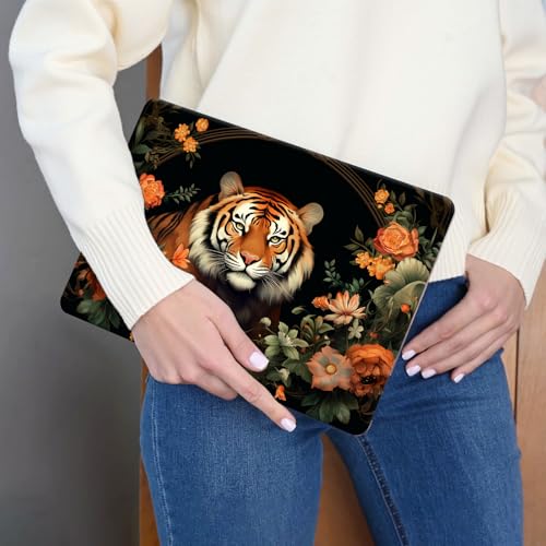 15.6 Inch Laptop Skin Sticker, Reusable Vinyl Cover Protector with 2 Wrist Pad Skins, Removable Waterproof Scratch-Resistant for 12-15.6 Inch Laptop Notebook,Tiger and Flowers - color: Tiger and Flowers