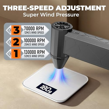 Compressed air Duster，3 Gear Adjustable 130000RPM Electric air Duster, Cordless air Blower for Laptop, Keyboard, Electronics, Replaces Compressed Air Can