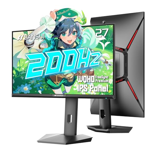 SANSUI Gaming Monitor 27" 1440P 200Hz 180Hz WQHD 2560×1440-AMD FreeSync 1ms DCI-P3 95% Fast IPS Computer Monitor,Height Adjustable Vertical/Horizontal Rotating, 2×DisplayPort/HDMI 丨HDR丨Low Motion Blur - size: 27 inch