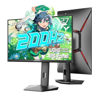 SANSUI Gaming Monitor 27" 1440P 200Hz 180Hz WQHD 2560×1440-AMD FreeSync 1ms DCI-P3 95% Fast IPS Computer Monitor,Height Adjustable Vertical/Horizontal Rotating, 2×DisplayPort/HDMI 丨HDR丨Low Motion Blur - size: 27 inch