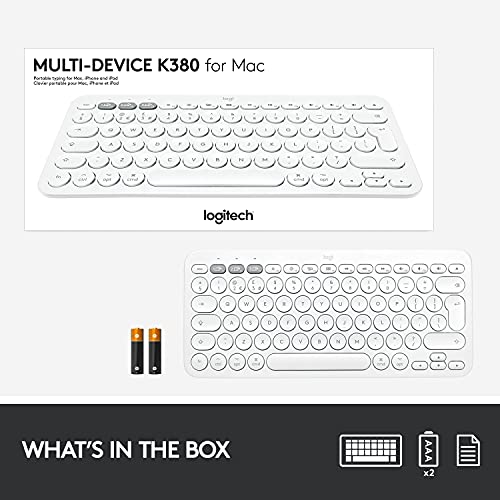 Logitech K380 Pebble Wireless Multi-Device Keyboard for Apple iOS, Apple TV Android or Chrome, Bluetooth, Compact Space-Saving Design, PC/Mac/Laptop/Smartphone/Tablet - Off White | Compact Bluetooth Keyboard, Pair and Switch Between 3 Devices, Scissor Key