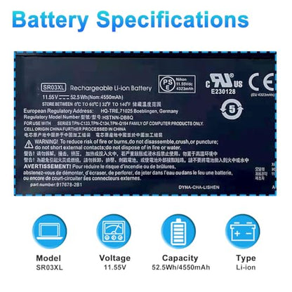 52.5Wh SR03XL SR04XL L08855-855 Battery Replacement for Hp Pavilion 15-CX 15-cx0xxx 15-cx0058wm 15-cx0056wm Envy X360 15-CN 15-CP 17-BW 15-cx0xxx Series SR03052XL L08934-2C1 L08934-1B1 - size: 9.96*2.79*0.28inch SR03XL