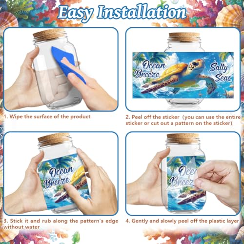 Peacoblue UV DTF Cup Wraps Transfer Stickers Sea Turtles and Coral Pattern, 10 Sheets Waterproof Custom Vinyl Transfer Sticker 16oz Coffee Glass Cup Tumbler Bottle Mug Decals for Men Women - style: Sea Turtles and Coral