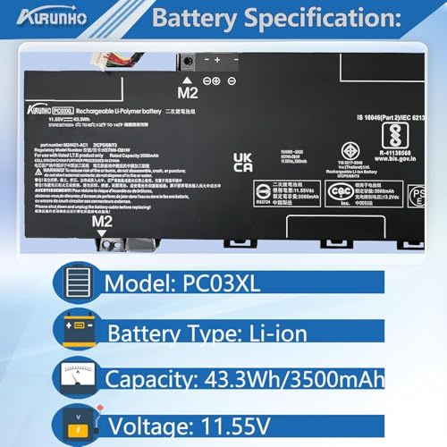 PC03XL Laptop Battery Replacement for HP Pavilion x360 14 Convertible PC 14-DW 14-DY 14-DH 14-BA 14-CD 15-ER Series M24648-005 HSTNN-OB1W M24421-271 M24421-AC1