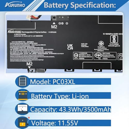 PC03XL Laptop Battery Replacement for HP Pavilion x360 14 Convertible PC 14-DW 14-DY 14-DH 14-BA 14-CD 15-ER Series M24648-005 HSTNN-OB1W M24421-271 M24421-AC1