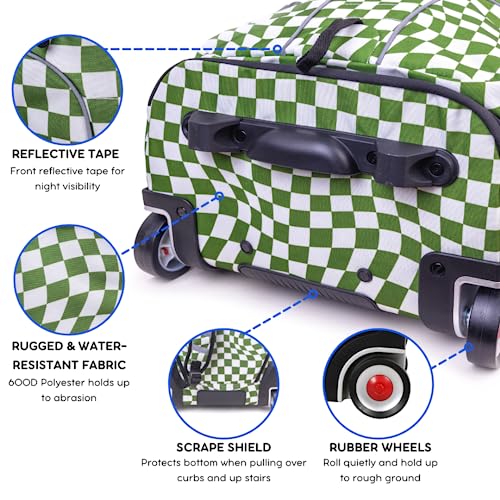 J World Lunar Rolling Backpack. Laptop Bag With Wheels. Wheeled Carry-On Travel Luggage, Matcha Checkers, 19.5 x 13 x 8 Inches - color: Matcha Checkers