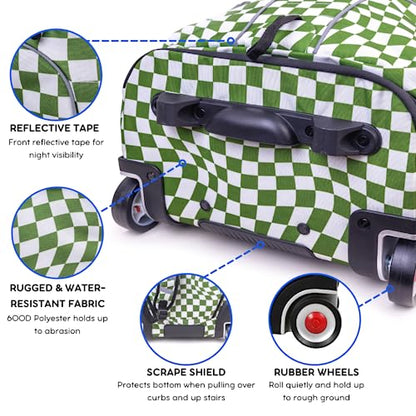 J World Lunar Rolling Backpack. Laptop Bag With Wheels. Wheeled Carry-On Travel Luggage, Matcha Checkers, 19.5 x 13 x 8 Inches - color: Matcha Checkers
