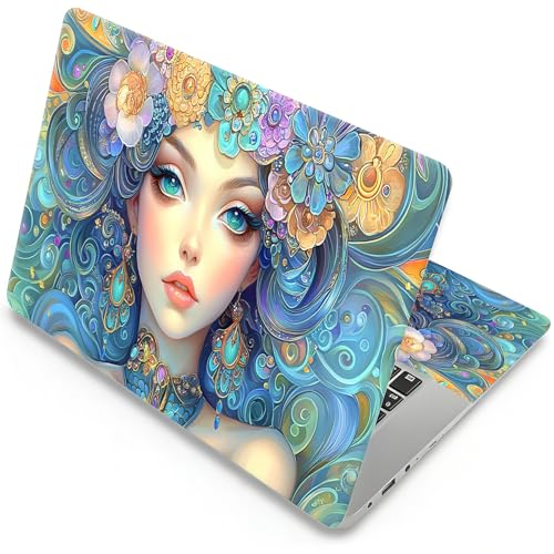 Universal Laptop Skin, DIY Cut-to-Fit Vinyl Cover Compatible with HP, Dell, Lenovo, Mac (13.3" to 15.6"), Anti-Scratch, No Residue & Bubble-Free Protective Decal Sticker, Floral Goddess Portrait - color: Floral Goddess Portrait