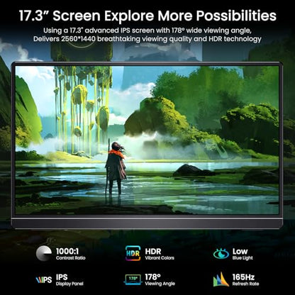 VILVA 17.3" QHD 165Hz USB-C HDMI Gaming Monitor | 17.3" QHD 165Hz IPS, slim metal+stand, USB-C/HDMI, for PC/PS5/Xbox/Switch, gaming. - size: 17.3
