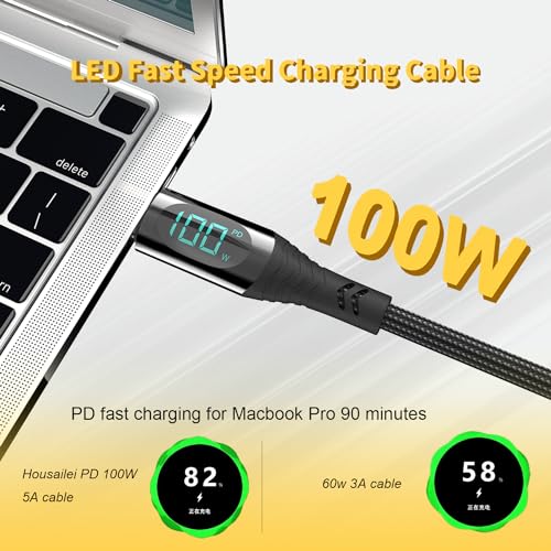 100W USB-C Cable[2-Pack,4FT/6.6FT],Type C Super Fast Charging with LED Display,USB C Charging Cable 480Mbps Data Nylon Braided Compatible with Samsung Galaxy iPad MacBook Pixel