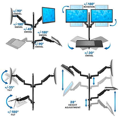 Mount-It! Dual Monitor Arm Wall Mount Workstation with Keyboard Tray & CPU Holder, Height Adjustable Gas Spring Full Motion Computer Station, Fits 17–32” VESA 75x75 100x100, Black - size: Dual Monitor