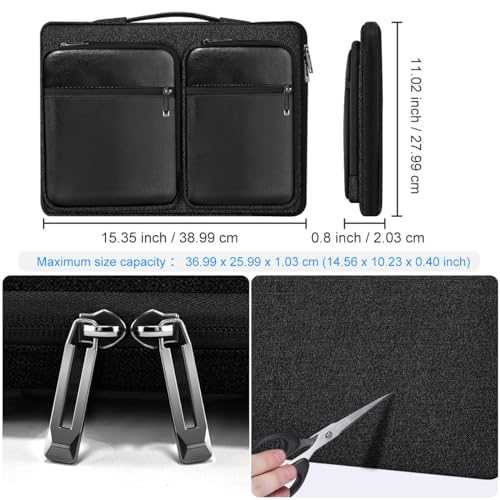 Hseok Laptop Case 15 15.6 16 inch Sleeve with Handle and Hidden Straps,Compatible with MacBook Neo 16",MacBook Pro Air 16" 15", 360°Protective PC Briefcase with 4 Pockets for Accessories,Pitch-dark - color: Pitch-dark